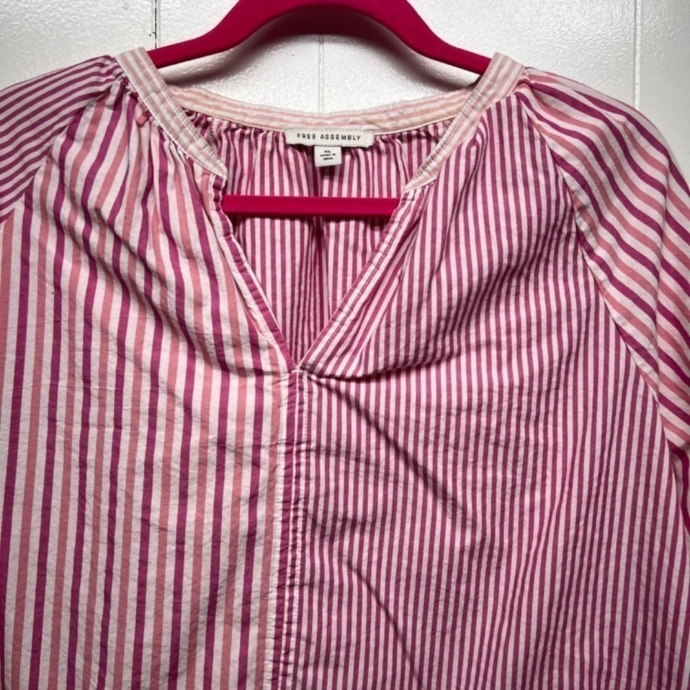 Free Assembly Striped Long Sleeve Ruffle Hem Womens Cotton Top Size XL Pullover - Picture 4 of 12